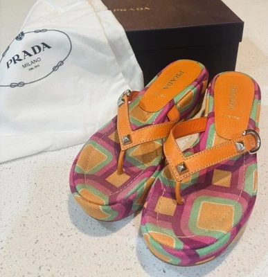 Tacones de plataforma retro multicolor Prada 1Y5314 Cing Graph Fucia naranja 38,5 Foto 1 de 4