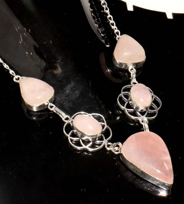 Collar de cuarzo rosa chapado en plata 925 18" mejores regalos GW Foto 1 de 3