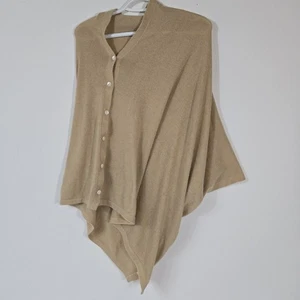 Hellbraun Kaschmir Poncho Perlmutt Knöpfe Cardigan Schal ruhig Luxus minimalistisch  - Bild 1 von 7