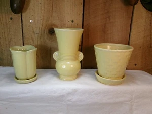 Lot of 3 Vintage Yellow Pottery Planter Vases - Picture 1 of 7