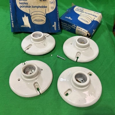 Luminária de teto de porcelana vintage puxar corrente saída salvamento EUA lote 4 - Imagem 1 de 4