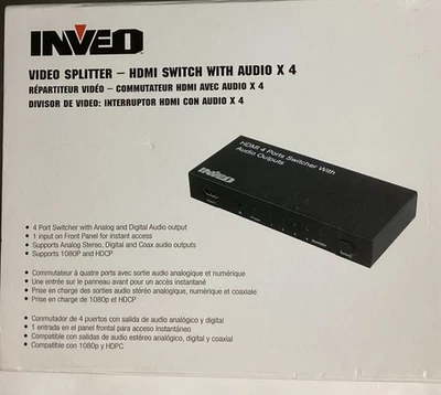 INVEO Video Splitter; HDMI Switch With 4 Audio Outputs- Supports 1080P and HDCP  - Image 1 of 4