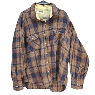 70s Shelter Bay Arrow Button Up Shirt Mens XL  Plaid Wool Nylon Brown Orange  - Image 1 of 4