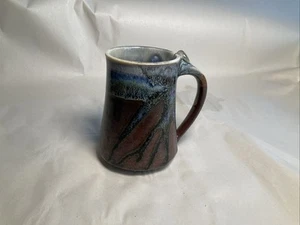 Vintage Handcrafted Studio Pottery Mug With Blue Drip Glaze Signed Espign - Picture 1 of 11