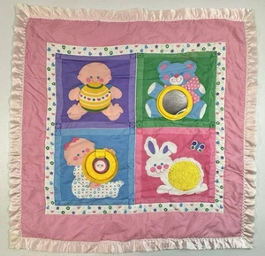 Vintage 1983 Fisher Price Baby Blanket Tummy Time Activity Mat 27x28” Satin Trim - Picture 1 of 9
