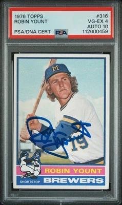 1976 BREWERS Робин Йонт подписанная карта Topps #316 PSA 4 AUTO 10 2-й год HOF - Изображение 1 из 2