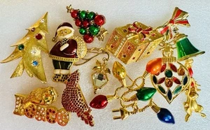 Vintage to Now Weihnachten Brosche Anstecknadel Konvolut (10 Broschen) Baumschmuck Weihnachtsmann + - Bild 1 von 13