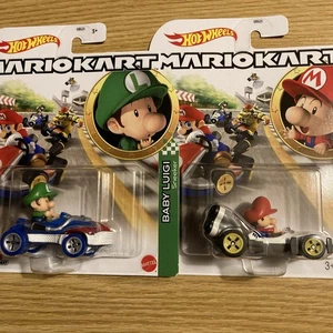 HOT WHEELS MARIOKART MARIO KART BABY LUIGI SNEEKER & BABY MARIO B-DASHER - Picture 1 of 9