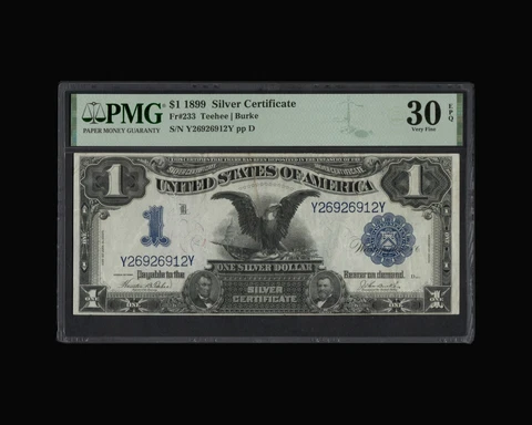 1899 $1 Black Eagle Silver Certificate Fr. 233 - PMG 30 EPQ Large Size Note Cover