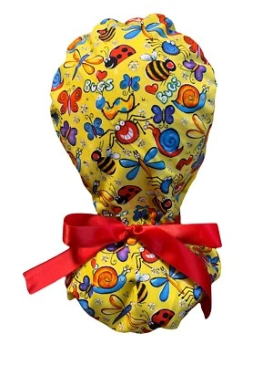Bugs Bees Ladybug SATIN LINED Scrub Cap Ponytail Hat Long Hair Protection - Image 1 of 4