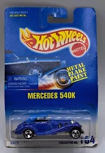 1991 Hot Wheels Mercedes 540K #164 Rag-Top Blue Fluorescent Metalflake - Picture 1 of 4