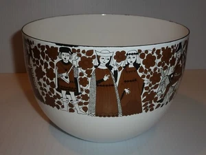 Vintage Enamelware Bowl, Medieval Figurals, Brown/Black/White - Picture 1 of 9