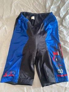 mens cycling shorts padded Vintage Shiny Spandex Lycra Blue Black Logo XXL 80’s - Picture 1 of 7