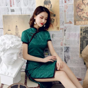 Vestido de Encaje Cheongsam Qipao lcdress83 Nuevo Lujoso Verde Real Corto Chino - Imagen 1 de 11