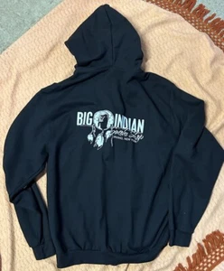 Tribe Native Land Smoke Shop Big Indian Irving NY SWEATSHIRT Sz Med Hoodie EC - Picture 1 of 6