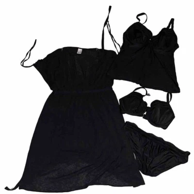 Maiô preto 4 peças combinando Tankini, top de biquíni de cobertura e pacote inferior M. - Imagem 1 de 4