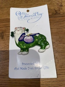 AMY LACOMBE 2005 Green Enamel Ceramic CAT Brooch Pin - Picture 1 of 7