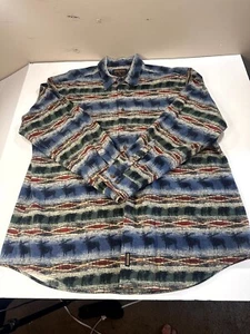 Woolrich Shirt Mens Blue Green Long Sleeve Round Hem Classic Button-Up Collared - Picture 1 of 7