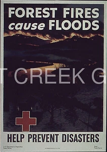 WWII Poster, Fire Prevention, "Forest Fires cause Floods" Print on 11x14" 22448 - Picture 1 of 1