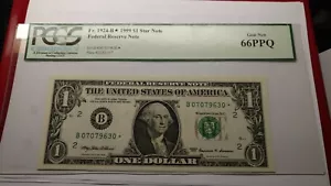 Fr.1924-B* 1999 $1 Star Note Federal Reserve Note PCGS Gem New 66PPQ. - Picture 1 of 6