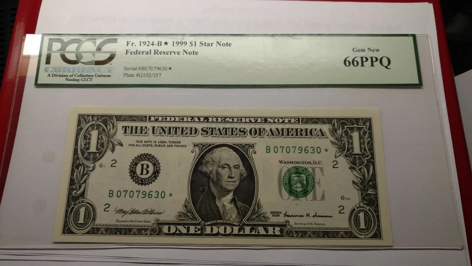 Fr.1924-B* 1999 $1 Star Note  Federal Reserve Note PCGS Gem New 66PPQ. - Image 1 of 4