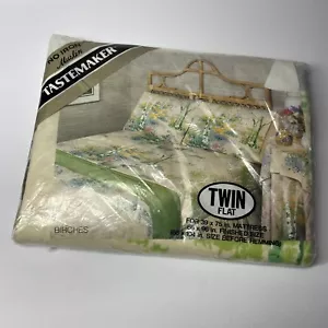 NUEVO Hoja Plana Gemela Vintage Sin Hierro Muselina Doble Abedules Estampado Floral de Árbol - Imagen 1 de 3