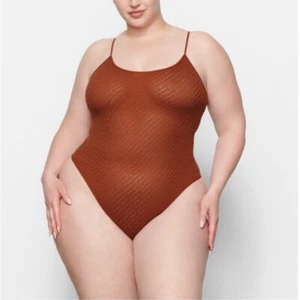 SKIMS Kim Kardashian Logo Mesh Cami Bodysuit Saffron Copper Brown Plus Size 2X - Picture 1 of 13