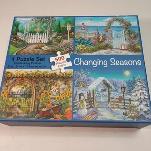 Current 4 Puzzle Set Changing Seasons 21x15” Interlocking Blue Sky Art - Picture 1 of 3