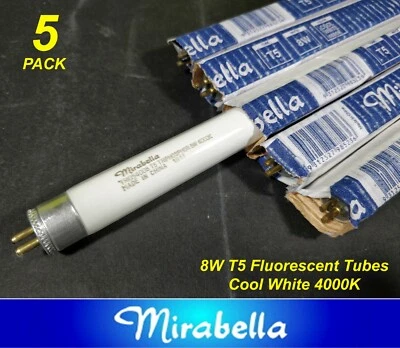 5 x 8W T5 Fluorescent Tubes Lamps 4000K Cool White 300mm F8T5CW Mirabella - Image 1 of 4