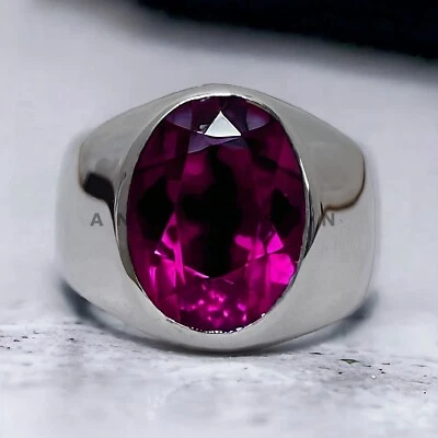 Piedras preciosas de rubí con anillo de novio de plata de ley 925 para hombre #BL121 Foto 1 de 4