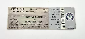 July 28th 2001 Seattle Mariners vs Minnesota Twins FULL Ticket - Ichiro Suzuki - Picture 1 of 2