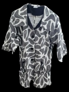 Parsley and Sage Jacket Cardigan 3/4 Sleeve Big Button Up M Black White Cotton - Bild 1 von 6