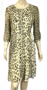 Sz 10 Talbots Shirt Sheath Dress NWOT Sheer Silk Leopard Pleated Tiered - Picture 1 of 8