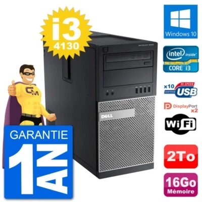 PC Tour Dell 9020 Intel Core I3-4130 RAM 16Go Disco Duro 2To Windows 10 Wifi - Imagen 1 de 3