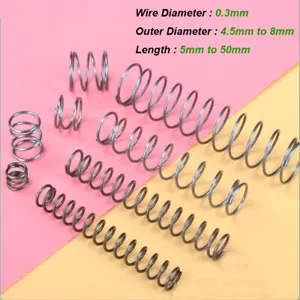 10Pcs Spring Steel Compression Pressure Springs 0.3mm Wire Diameter OD 4.5mm-8mm - Picture 1 of 6