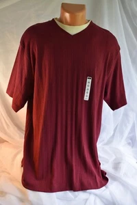 HAGGAR (L) Knit Pullover Top BURGUNDY Stretch Cotton Polyester WHITE Crew Neck - Picture 1 of 4