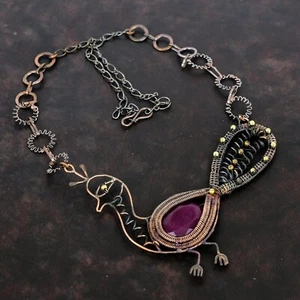 Cachemira Rubí Piedras Preciosas Cadena Alambre Envuelto Pavo Real Esposa Collar Joyería Cobre - Imagen 1 de 6