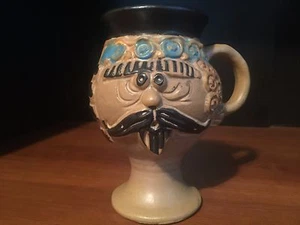 Stoneware Goblet with face mustache and handled hand 1971- Unique Mug-Coffee Cup - Picture 1 of 8