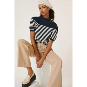 Camiseta Suéter Anthropologie MAEVE Mangas Abullonadas Marinero Rayas Náutico Mediano - Imagen 1 de 14