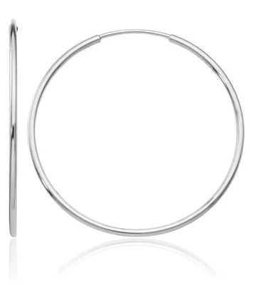 10K Solid White Gold Endless Round Medium Hoop Earrings - Image 1 of 4