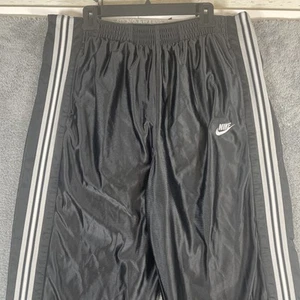 VTG Y2K Nike Track Pant Men XL Black Satin Stripe Tear Away Baggy Silver Tag - Picture 1 of 19