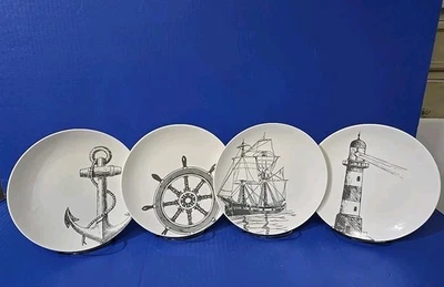 Juego de 4 Platos de Ensalada Colección Costera American Atelier Ancla Barco Náutico  Foto 1 de 4