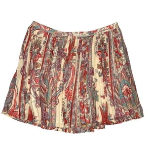Tommy Hilfiger Short Skirt 8 Cream Red Paisley Floral Plisse Pleat Chiffon Flowy - Picture 1 of 8