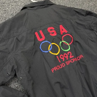 1992 USA Olympics Chrysler Sponsor Coach Jacket GEAR For Sports L Black VTG - Image 1 of 4