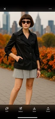 Neslay Paris Black Satin Double-Breasted Trench Jacket with Tie Cuffs – Women S - Image 1 of 4