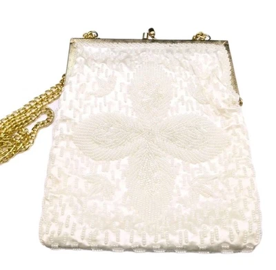 Vintage Ivory Beaded Handmade Purse Hong Kong Evening Bag Clutch 6” x 6.75” - Image 1 of 4