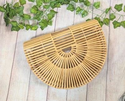 Bolso de Mano de Bambú Mujeres Boho Verano Playa Vacaciones Madera Bolso Cartera Bohemio Arca Jaula Foto 1 de 4