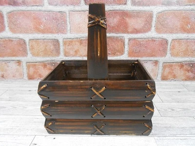 Винтажная темно-коричневая деревянная корзина салфетка посуда приправа держатель стол для пикника - Изображение 1 из 4