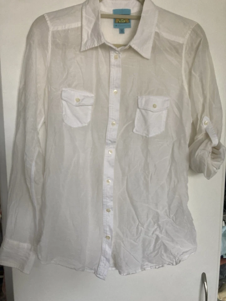 C & C California Soft Button Down Shirt White / Cream Size Small Silk/ Cotton - Image 1 of 4