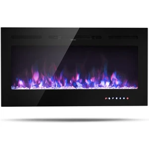 40" Wall Mounted Recessed Electric Fireplace Decor 750W/1500W Multicolor Flame - Picture 1 of 6